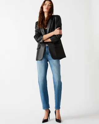 IMAAN FAUX LEATHER BLAZER BLACK