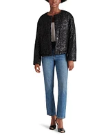 SEQUIN CROPPED PUFFER JACKET BLACK