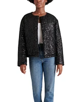 SEQUIN CROPPED PUFFER JACKET BLACK