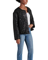 SEQUIN CROPPED PUFFER JACKET BLACK