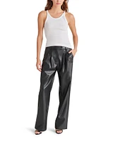 VEGAN LEATHER HIGH RISE TROUSER PANTS BLACK