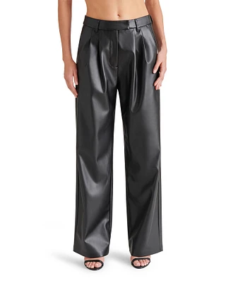 VEGAN LEATHER HIGH RISE TROUSER PANTS BLACK