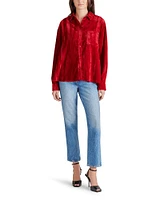 CRUSHED VELVET BOYFRIEND SHIRT RED