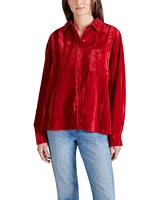 CRUSHED VELVET BOYFRIEND SHIRT RED