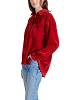 CRUSHED VELVET BOYFRIEND SHIRT RED