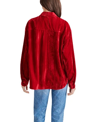 CRUSHED VELVET BOYFRIEND SHIRT RED