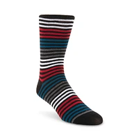 5 PK LANDRY MEN'S STRIPE CREW SOCKS RED MULTI