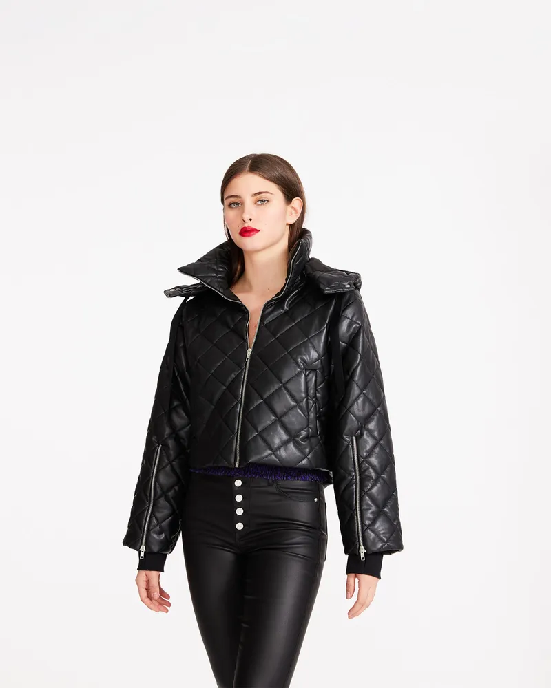 Steve Madden Hayle Quilted Faux Leather Puffer Jacket In Black