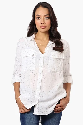 Beechers Brook Dotted Roll Up Sleeve Blouse