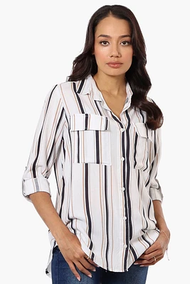 Beechers Brook Striped Roll Up Sleeve Blouse