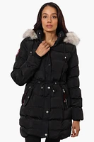 Canada Weather Gear Tie Waist Vegan Fur Hood Parka Jacket