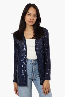 Limite Long Sleeve Sequin Wrap Cardigan - Navy