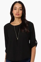 Beechers Brook Solid Roll Up Sleeve Necklace Blouse