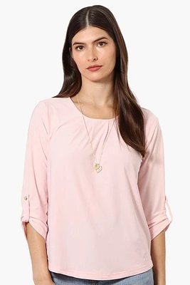 Beechers Brook Solid Roll Up Sleeve Necklace Blouse