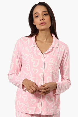 Canada Weather Gear Heart Pattern Button Down Pajama Top