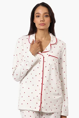 Canada Weather Gear Ladybug Pattern Button Down Pajama Top