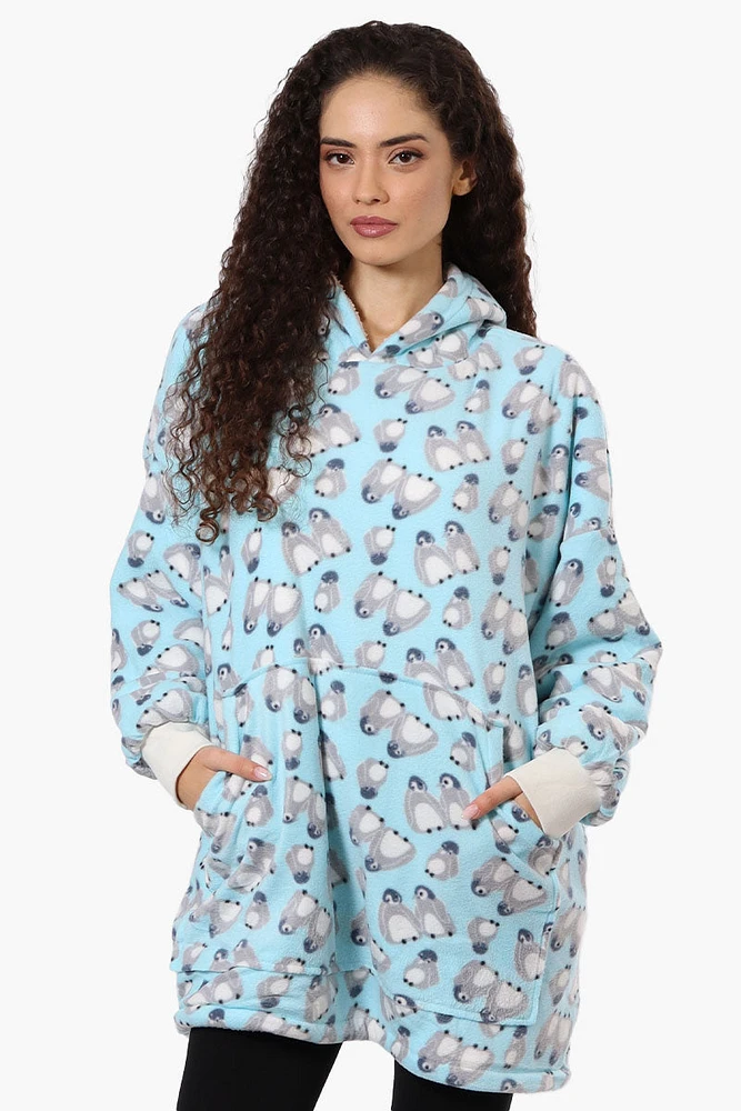 Cuddly Canuckies Penguin Pattern Oversized Pajama Hoodie - Blue