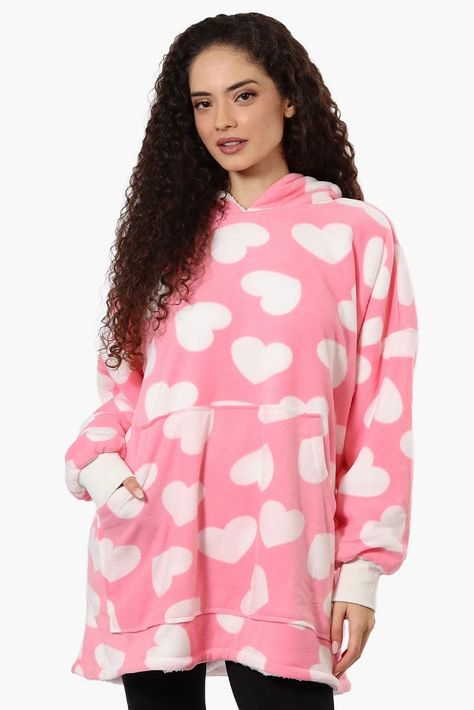 Cuddly Canuckies Heart Pattern Oversized Pajama Hoodie - Pink