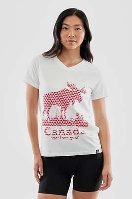 Canada Weather Gear Moose Print V-Neck Tee - White