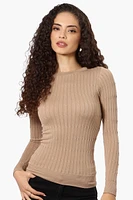 Magazine Solid Ribbed Crewneck Long Sleeve Top