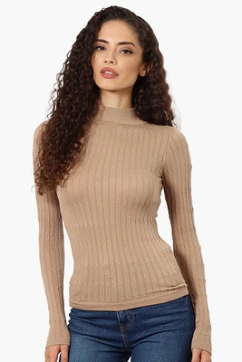 Magazine Ribbed Mock Neck Long Sleeve Top