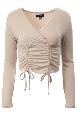 Solid Ruched Long Sleeve Top