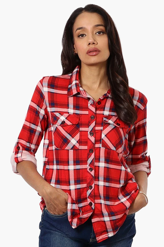 Urbanology Plaid Roll Up Sleeve Button Shirt
