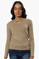 Magazine Ribbed Front Twist Long Sleeve Top