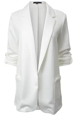 Solid Roll Up Sleeve Open Front Blazer