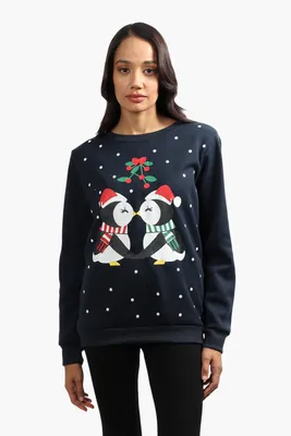 Ugly Christmas Sweater Penguin Print Christmas Sweater