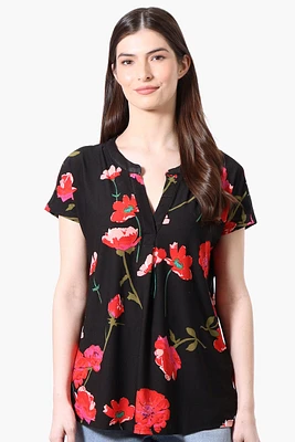 International INC Company Floral Short Sleeve Blouse
