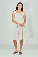 Impress Front Button Smocked Tiered Day Dress - Cream