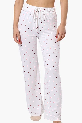 Canada Weather Gear Ladybug Pattern Wide Leg Pajama Pants - White