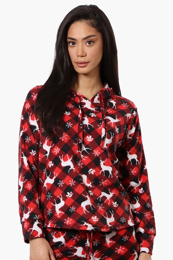 Canada Weather Gear Plaid Reindeer Pattern Hooded Pajama Top