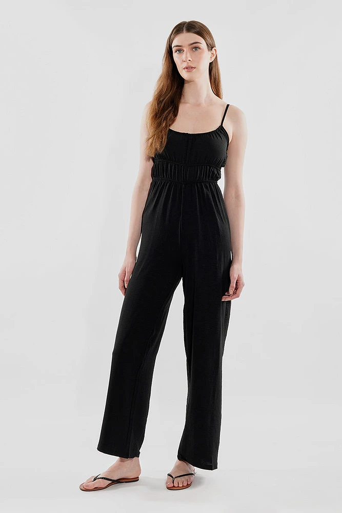 International INC Company Smocked Waist Side Slit Jumpsuit