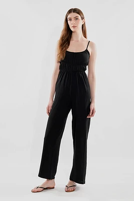 International INC Company Smocked Waist Side Slit Jumpsuit