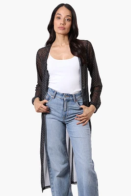 Stylexchange Polka Dot Long Sleeve Sheer Duster Cardigan - Black