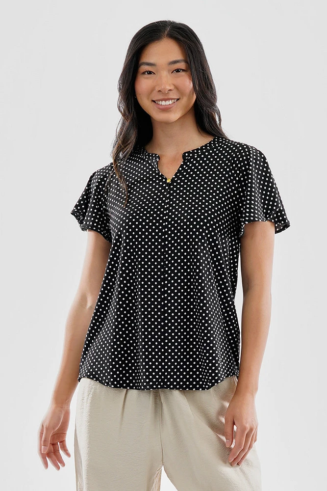 International INC Company Polka Dot Single Button Blouse - Black