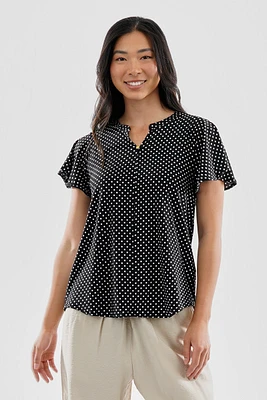 International INC Company Polka Dot Single Button Blouse - Black