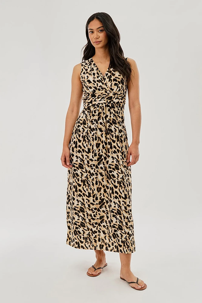 Beechers Brook Leopard Print V-Neck Maxi Dress - Beige