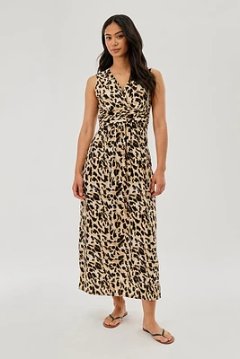 Beechers Brook Leopard Print V-Neck Maxi Dress - Beige