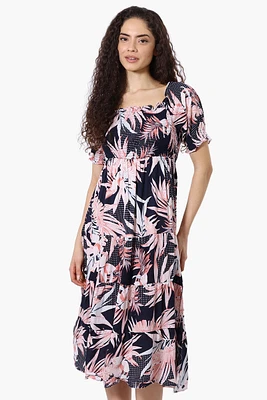 Beechers Brook Floral Smocked Square Neck Maxi Dress