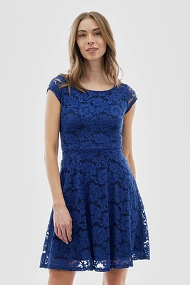 Costa Blanca Floral Lace Cap Sleeve Cocktail Dress