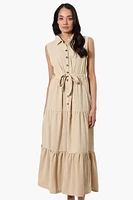 Stylexchange Belted Tiered Front Button Maxi Dress