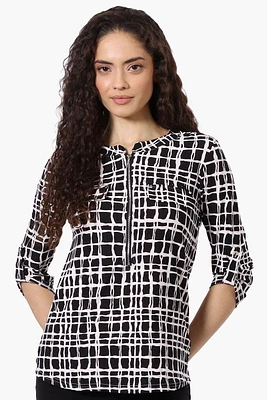 Beechers Brook Patterned Half Zip Roll Up Sleeve Shirt