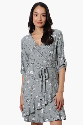 International INC Company Floral Belted Crossover Day Dress