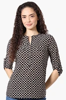 Beechers Brook Patterned Roll Up Sleeve Half Zip Shirt - Black