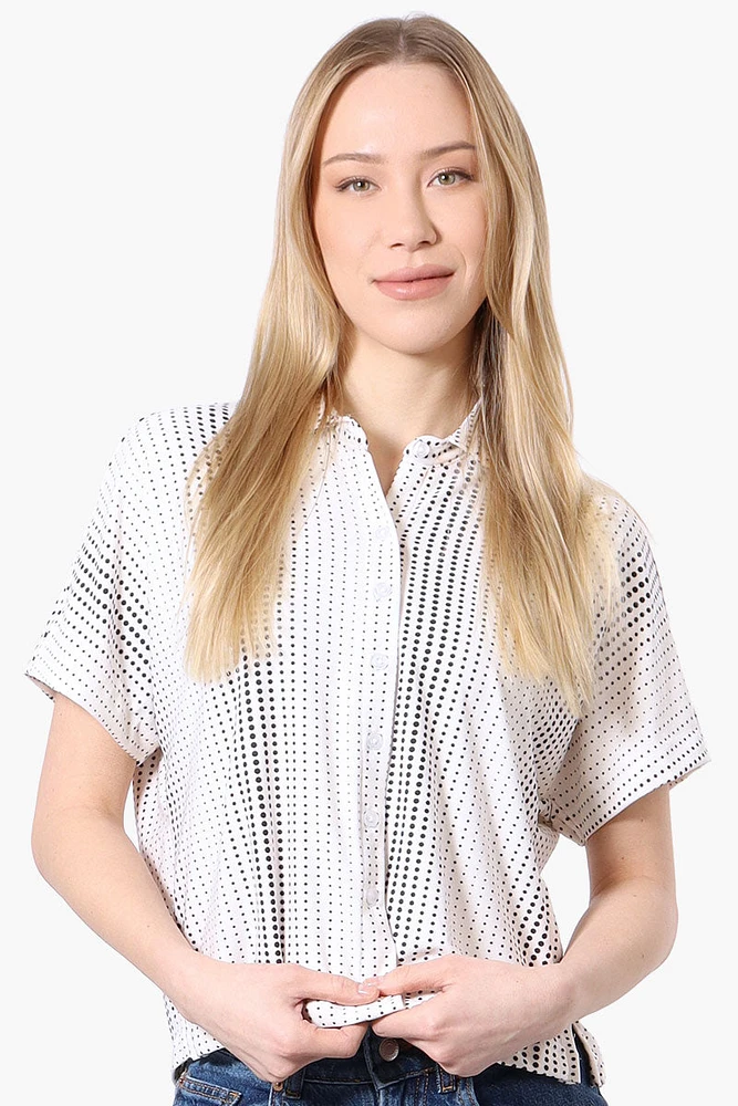Beecher Brook Dotted Cropped Short Sleeve Blouse - White
