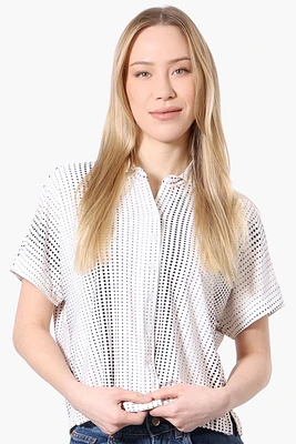 Beecher Brook Dotted Cropped Short Sleeve Blouse - White