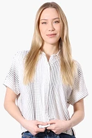 Beecher Brook Dotted Cropped Short Sleeve Blouse - White